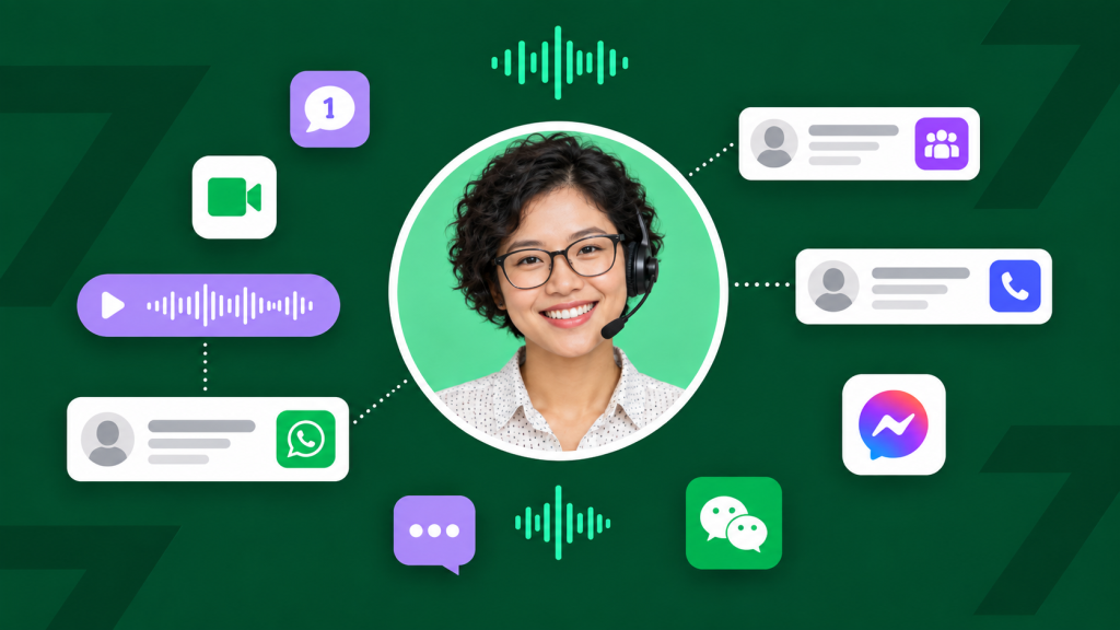 Prospect sends a complex audio note asking for product specifications and showroom availability.